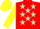 Red, light green stars, yellow sleeves and cap