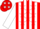 Red, white stripes, red stars on white sleeves