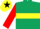 Dark green, yellow hoop, red sleeves, white armlet, yellow cap, black star