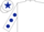 White, dark blue spots on sleeves, white cap, dark blue star