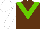 Brown, light green chevron, white sleeves and cap