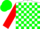 White, red heart, green blocks on red sleeves, red and green checked cap