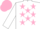White, dayglo pink stars, dayglo pink cap