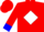 Red, blue 'k/b' in white diamond, white diamond stripe on sleeve, blue cuffs