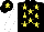 BLACK, YELLOW stars, WHITE sleeves, BLACK cap, YELLOW star