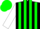 Black and green stripes, white sleeves, green cap