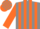 Grey and orange stripes, orange sleeves, check cap