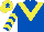 Royal blue, yellow chevron, yellow chevrons on sleeves, yellow cap, royal blue star