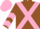 Brown, pink cross belts, chevrons on sleeves, pink cap