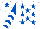 White, royal blue stars, royal blue and white chevrons on sleeves, white cap, royal blue star