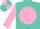 Turquoise, pink ball,  pink sleeves, pink and turquoise quartered cap
