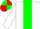 WHITE, one red & one green stripe, green & red quartered cap