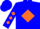 Blue, orange 't' in orange diamond frame, orange diamonds on sleeves