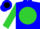 Blue, black 'pbr' on lime ball, lime balls on sleeves
