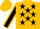 Gold, black stars, black sleeves, gold seams, gold cap, black peak