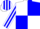 White and blue quartered diagonally, striped sleeves and cap