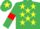 Emerald green, yellow stars, emerald green sleeves, red armlets, emerald green cap, yellow star