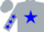 Silver, blue star, blue stars on sleeves
