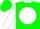 Green, white ball, green wr, white collar, white band, white wallis on sleeves