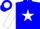 Blue, blue star on white ball, blue band on white sleeves