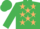 Emerald green, beige stars, emerald green sleeves and cap