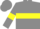 Grey body, yellow hoop, grey arms, yellow armlets, grey cap, yellow hooped