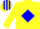 Yellow, blue diamond, yellow cap, blue stripes