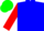 Blue, red arms, green cap