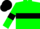 green with black hoop, green sleeves with black armlets, black cap