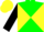 Green and yellow diagonal quarters, black sleeves, black and yellow cap