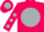 Hot pink, silver ball, pink emblem (feathers), silver dots on sleeves