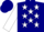 Navy blue, white stars, white sleeves, navy blue cap