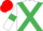 White, emerald green cross belts and armlets, red cap