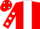 Red, white stripe, red sleeves, white spots and cap
