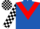 Royal blue, red chevron, black and white check sleeves and cap