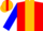 Red,gold panel, blue sleeves