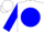 White, blue ball, blue cuffs on sleeves