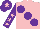 Pink, large purple spots, purple sleeves, pink stars, purple cap, pink star