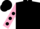 Black, yellow happy face, pink sleeves, black dots