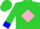 Lime green, pink 'd' in blue fence, pink  diamond on blue cuffs
