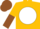 Gold, white ball, gold and brown halved sleeves, gold and brown halved cap