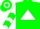 Green, white triangle, white sleeves, green chevrons, white cap, green hoop