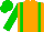 Orange body, green braces, green arms, green cap
