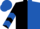 Black and royal blue (halved), chevrons on sleeves, royal blue cap