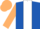Royal blue, white stripe, beige sleeves and cap