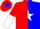 Red and blue halves, white star on blue back, red and white halved sleeves