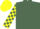 Olive green, olive green and bright yellow checked sleeves, yellow cap
