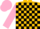 Gold & black check, pink sleeves & cap