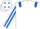White, royal blue epaulets, striped sleeves and diamonds on cap