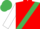RED, emerald green sash, white sleeves, emerald green cap